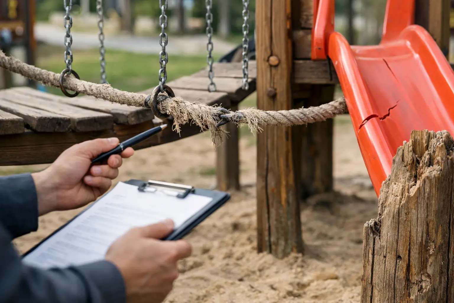 Sinais de risco em playground que exigem inspeção